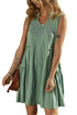 Split V Neck Tiered Flowy Sleeveless Dress
